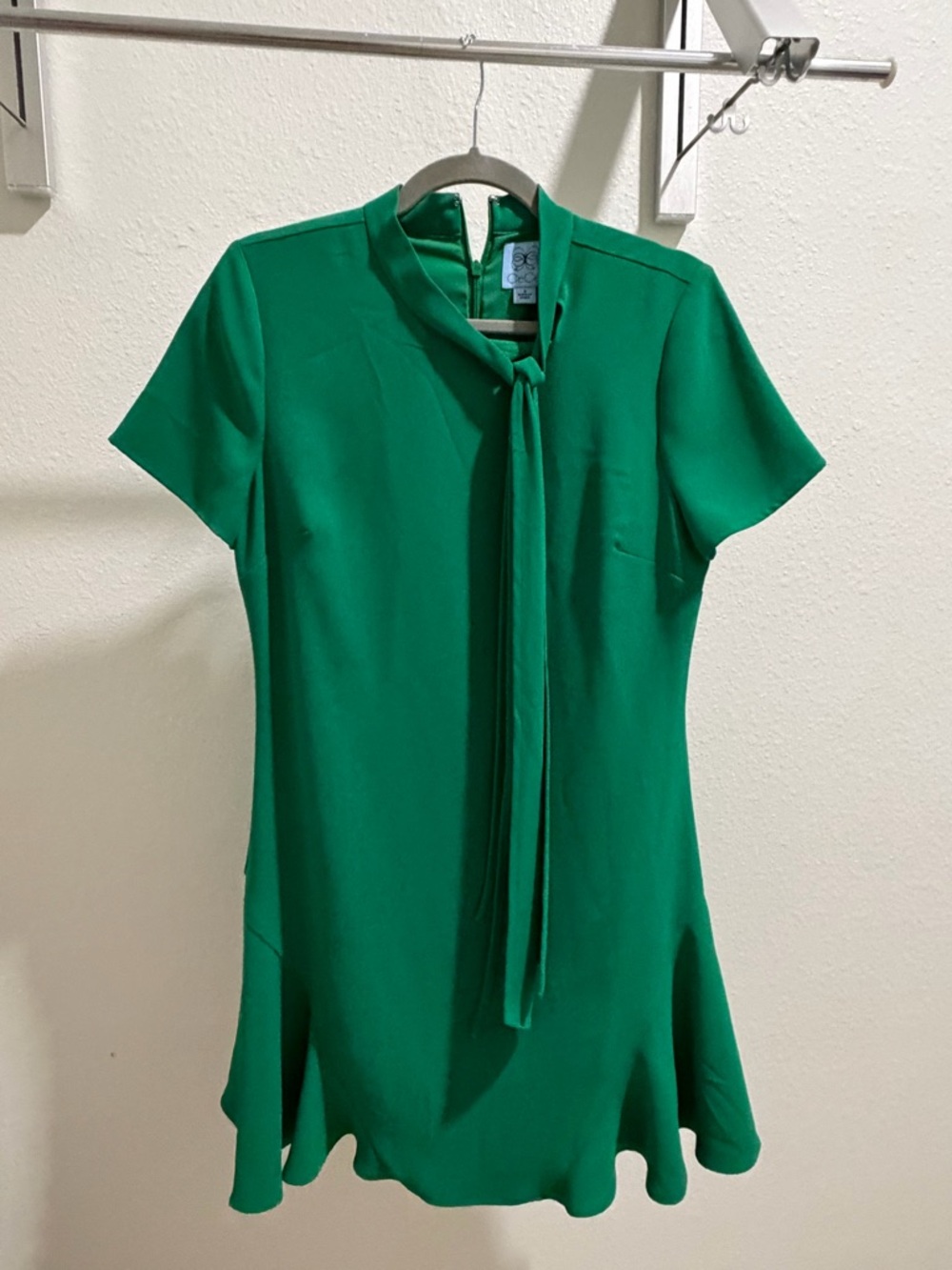 CeCe Emerald Green Mini Dress with Tie Neck